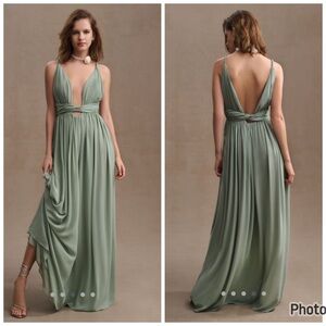 Anthropologie Ronny Kobo Adi‎ Plunge V Neck Gown Saige Green Size 4 Maxi